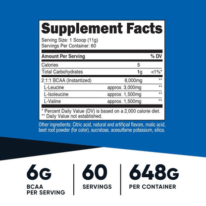 Nutricost BCAA Pulver (Himbeer-Limonade, 60 Portionen) - Optimales 2:1:1 Verhältnis
