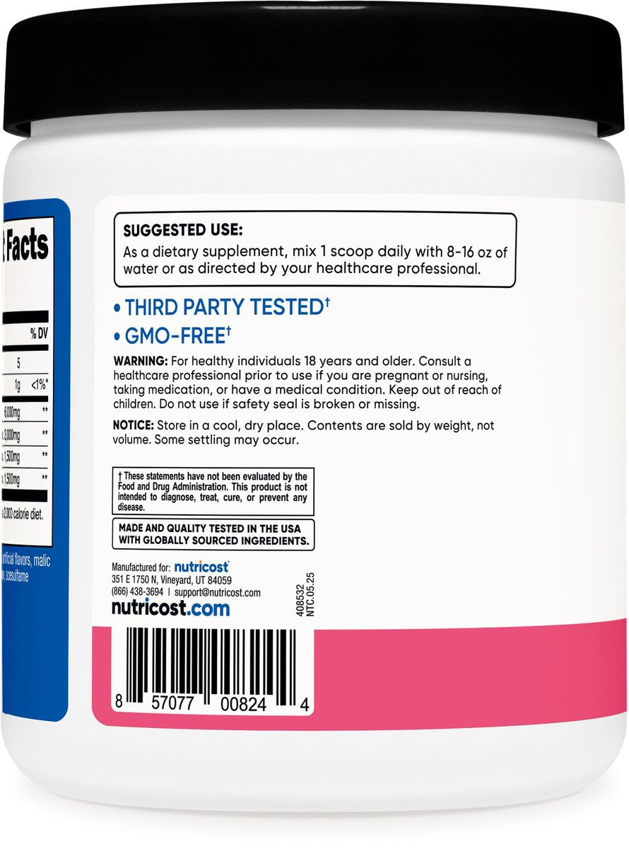Nutricost BCAA Pulver 2:1:1 (Himbeer-Limonade, 30 Portionen) – Premium Aminosäuren für Muskelaufbau und Regeneration