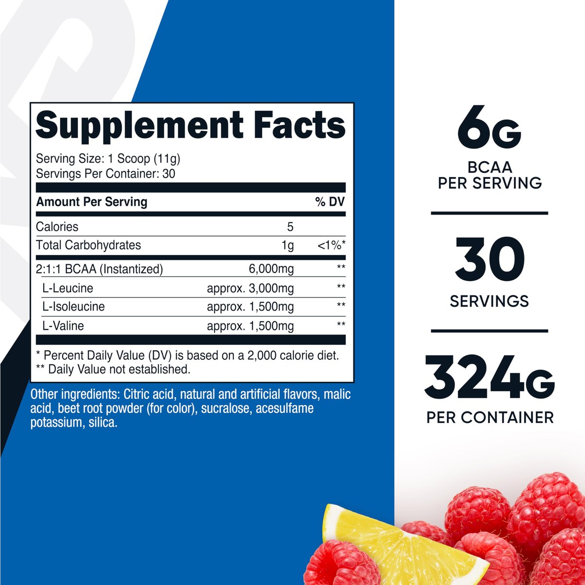 Nutricost BCAA Pulver 2:1:1 (Himbeer-Limonade, 30 Portionen) – Premium Aminosäuren für Muskelaufbau und Regeneration
