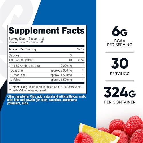 Nutricost BCAA Pulver 2:1:1 (Himbeer-Limonade, 30 Portionen) – Premium Aminosäuren für Muskelaufbau und Regeneration