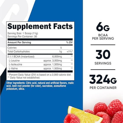 Nutricost BCAA Pulver 2:1:1 (Himbeer-Limonade, 30 Portionen) – Premium Aminosäuren für Muskelaufbau und Regeneration