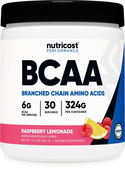 Nutricost BCAA Pulver 2:1:1 (Himbeer-Limonade, 30 Portionen) – Premium Aminosäuren für Muskelaufbau und Regeneration