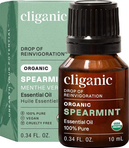Cliganic USDA Bio-Spearmintöl, 100% reines natürliches unverdünntes ätherisches Öl für Aromatherapie (10 ml) | Nicht-GVO-verifiziert
