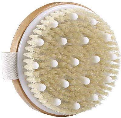 Trockenbürste aus Bambus – Körperbürste für Cellulite-Behandlung, Spa-Peeling und Lymphdrainage – Duschbürste und Körperpeelingbürste mit natürlichen Wildschweinborsten von Nuva Spa