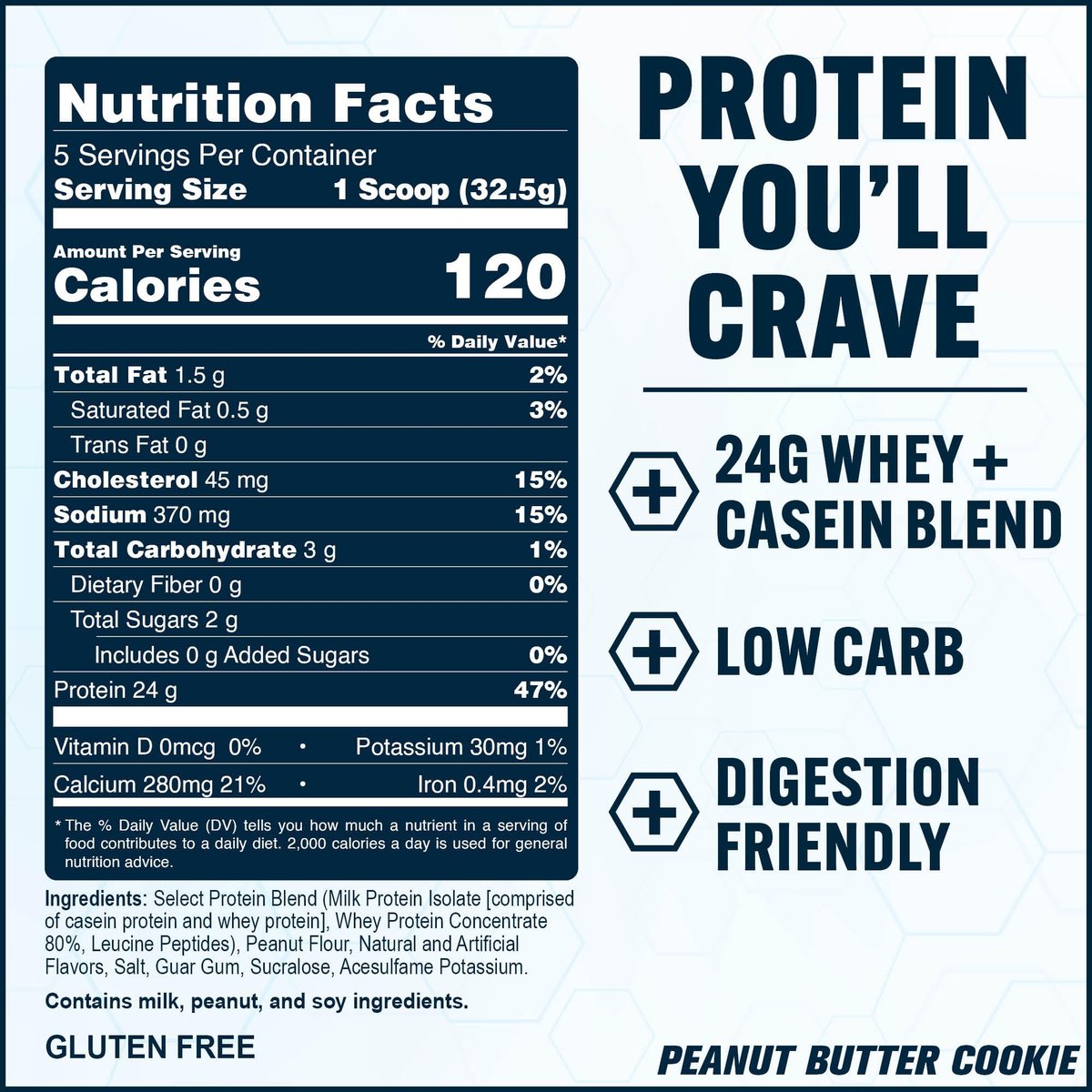 PEScience Select Protein Pulver – Whey & Casein Mix, fettarm, kohlenhydratarm, keto-freundlich, glutenfrei, Erdnussbutter-Keks – 5 Portionen