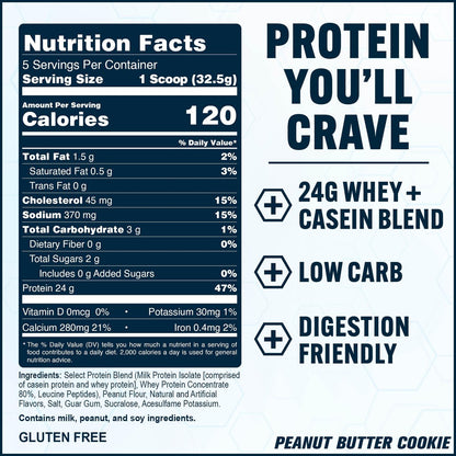 PEScience Select Protein Pulver – Whey & Casein Mix, fettarm, kohlenhydratarm, keto-freundlich, glutenfrei, Erdnussbutter-Keks – 5 Portionen