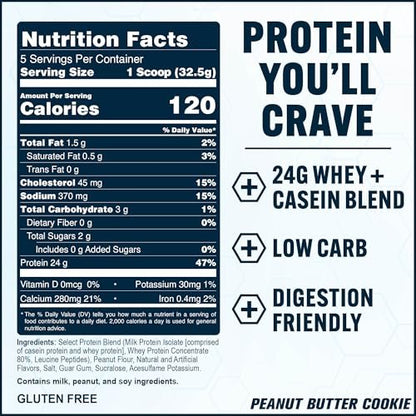PEScience Select Protein Pulver – Whey & Casein Mix, fettarm, kohlenhydratarm, keto-freundlich, glutenfrei, Erdnussbutter-Keks – 5 Portionen
