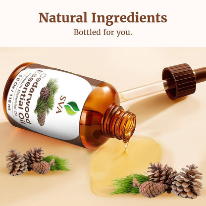 SVA Zedernholz Ätherisches Öl – 118 ml – 100 % natürliches Zedernholz Cupressus Funebris Öl – für Diffuser, Haarpflege, Gesicht, Hautpflege, Aromatherapie, Kopfhaut- und Körpermassage, Seife und Kerzen – mit Pipette