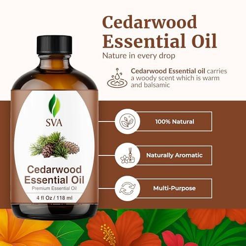 SVA Zedernholz Ätherisches Öl – 118 ml – 100 % natürliches Zedernholz Cupressus Funebris Öl – für Diffuser, Haarpflege, Gesicht, Hautpflege, Aromatherapie, Kopfhaut- und Körpermassage, Seife und Kerzen – mit Pipette
