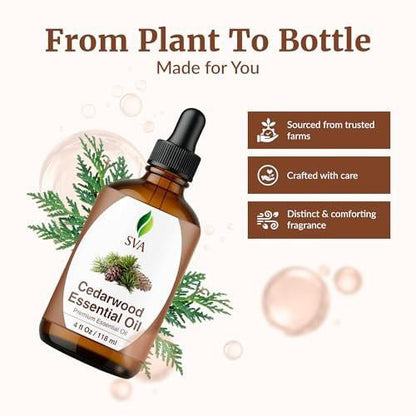 SVA Zedernholz Ätherisches Öl – 118 ml – 100 % natürliches Zedernholz Cupressus Funebris Öl – für Diffuser, Haarpflege, Gesicht, Hautpflege, Aromatherapie, Kopfhaut- und Körpermassage, Seife und Kerzen – mit Pipette