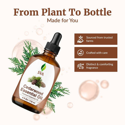 SVA Zedernholz Ätherisches Öl – 118 ml – 100 % natürliches Zedernholz Cupressus Funebris Öl – für Diffuser, Haarpflege, Gesicht, Hautpflege, Aromatherapie, Kopfhaut- und Körpermassage, Seife und Kerzen – mit Pipette