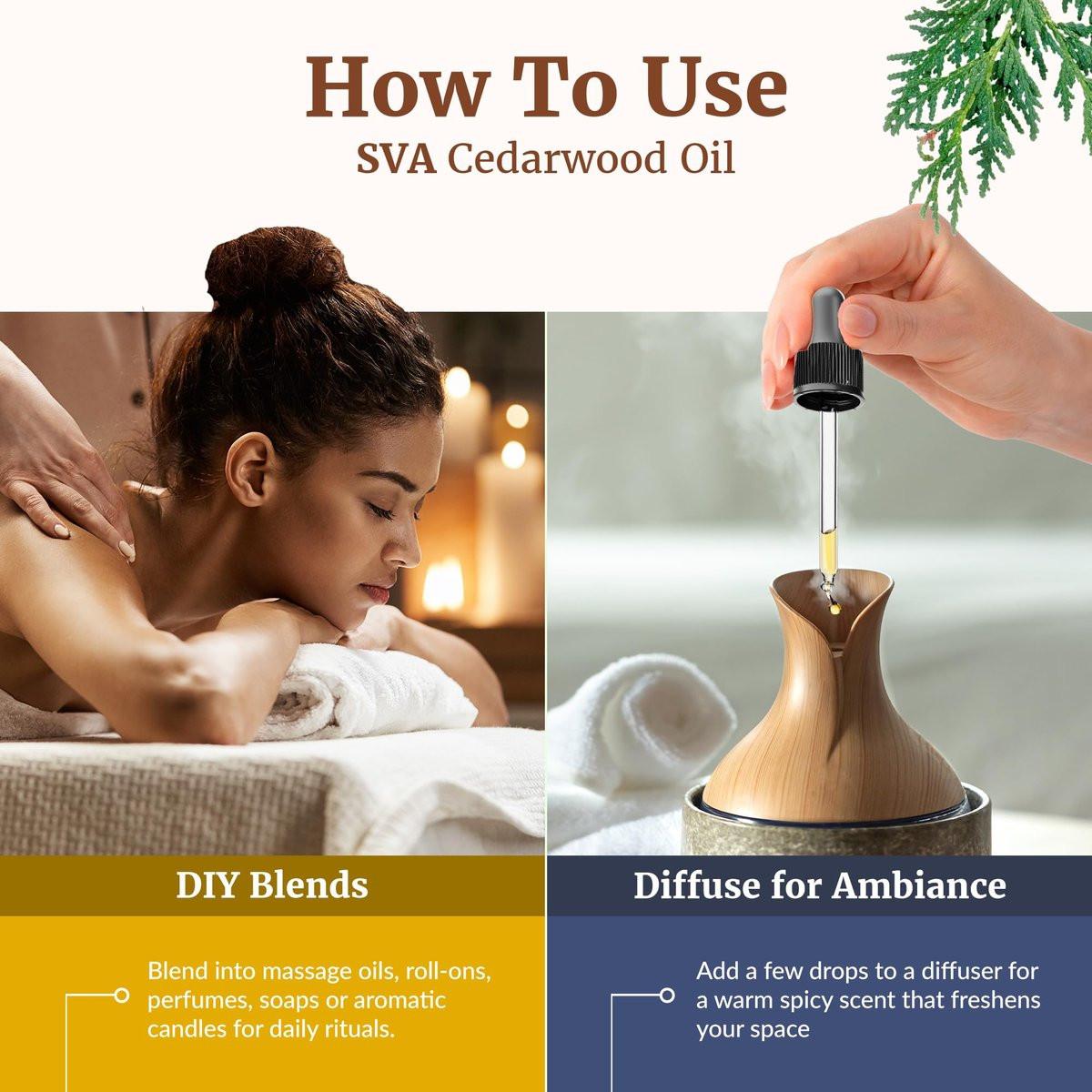 SVA Zedernholz Ätherisches Öl – 118 ml – 100 % natürliches Zedernholz Cupressus Funebris Öl – für Diffuser, Haarpflege, Gesicht, Hautpflege, Aromatherapie, Kopfhaut- und Körpermassage, Seife und Kerzen – mit Pipette