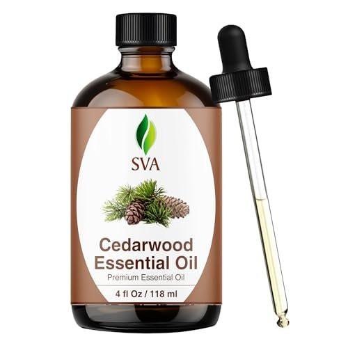SVA Zedernholz Ätherisches Öl – 118 ml – 100 % natürliches Zedernholz Cupressus Funebris Öl – für Diffuser, Haarpflege, Gesicht, Hautpflege, Aromatherapie, Kopfhaut- und Körpermassage, Seife und Kerzen – mit Pipette