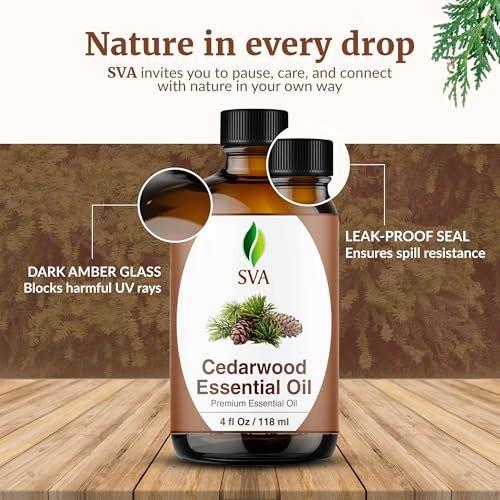 SVA Zedernholz Ätherisches Öl – 118 ml – 100 % natürliches Zedernholz Cupressus Funebris Öl – für Diffuser, Haarpflege, Gesicht, Hautpflege, Aromatherapie, Kopfhaut- und Körpermassage, Seife und Kerzen – mit Pipette