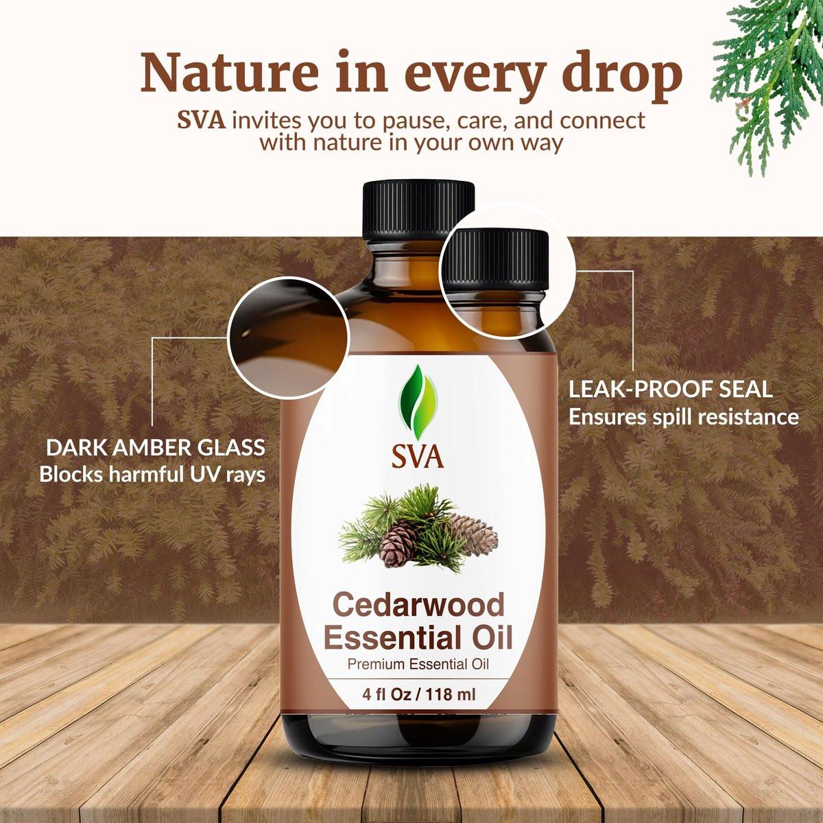 SVA Zedernholz Ätherisches Öl – 118 ml – 100 % natürliches Zedernholz Cupressus Funebris Öl – für Diffuser, Haarpflege, Gesicht, Hautpflege, Aromatherapie, Kopfhaut- und Körpermassage, Seife und Kerzen – mit Pipette
