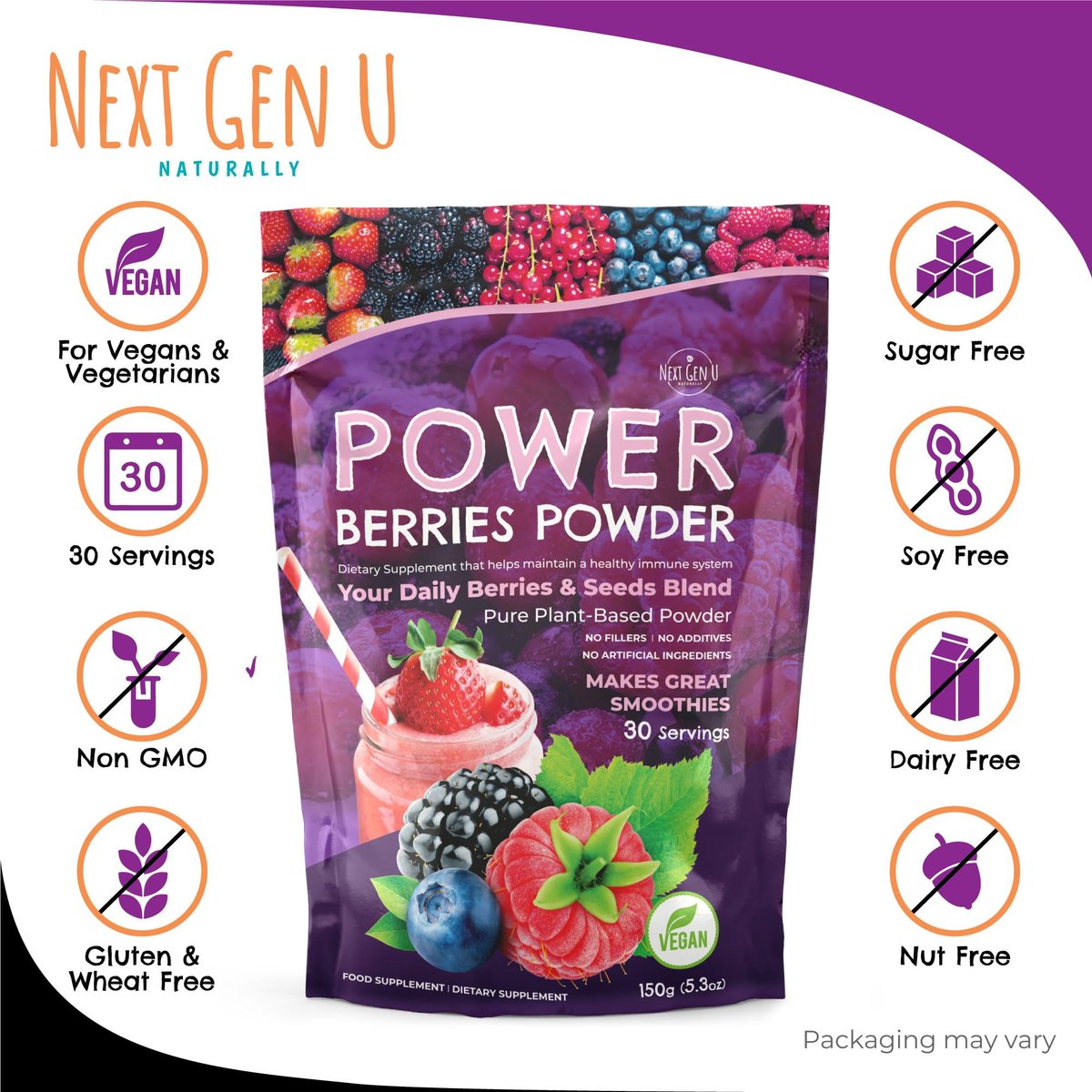 Super Berry Pulver – 150g – Immununterstützung – Nahrungsergänzungsmittel – Superfood-Beeren – Smoothie-Mix für Shakes – Gesundheits-Boost für Entsaftungsgetränke oder jedes Getränk – von NextGenU