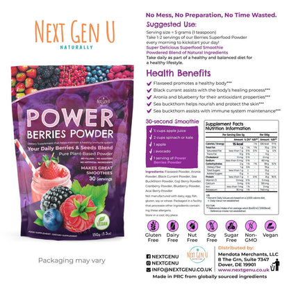 Super Berry Pulver – 150g – Immununterstützung – Nahrungsergänzungsmittel – Superfood-Beeren – Smoothie-Mix für Shakes – Gesundheits-Boost für Entsaftungsgetränke oder jedes Getränk – von NextGenU