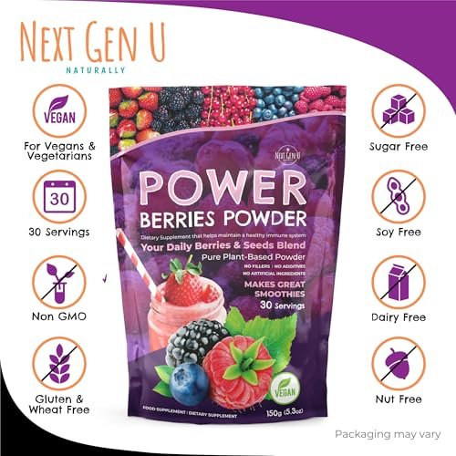 Super Berry Pulver – 150g – Immununterstützung – Nahrungsergänzungsmittel – Superfood-Beeren – Smoothie-Mix für Shakes – Gesundheits-Boost für Entsaftungsgetränke oder jedes Getränk – von NextGenU