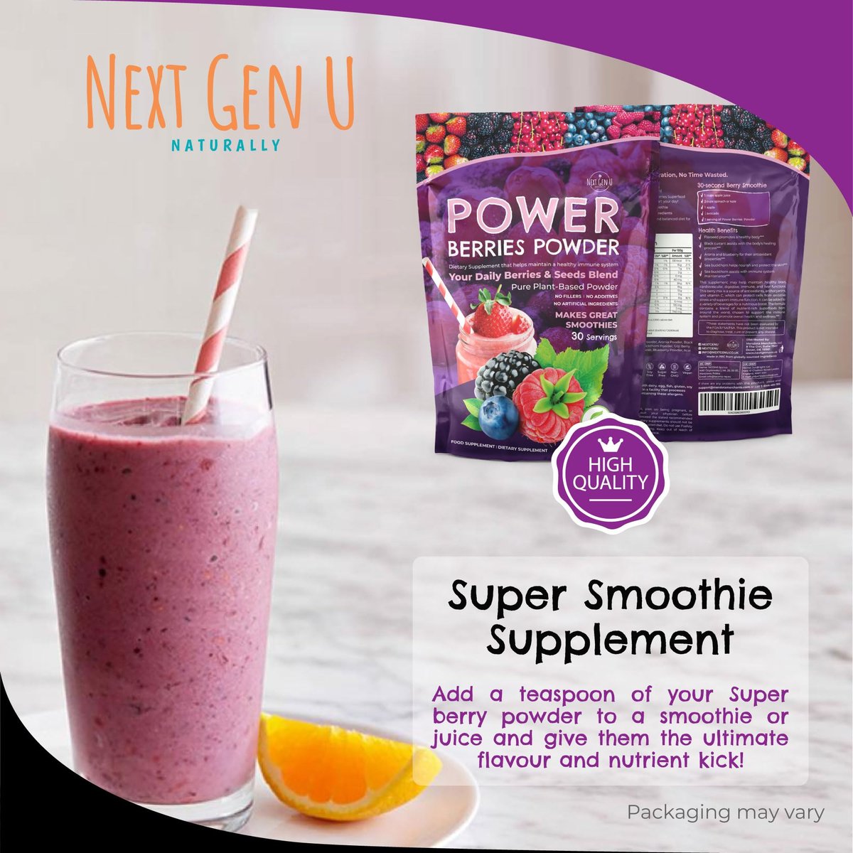 Super Berry Pulver – 150g – Immununterstützung – Nahrungsergänzungsmittel – Superfood-Beeren – Smoothie-Mix für Shakes – Gesundheits-Boost für Entsaftungsgetränke oder jedes Getränk – von NextGenU