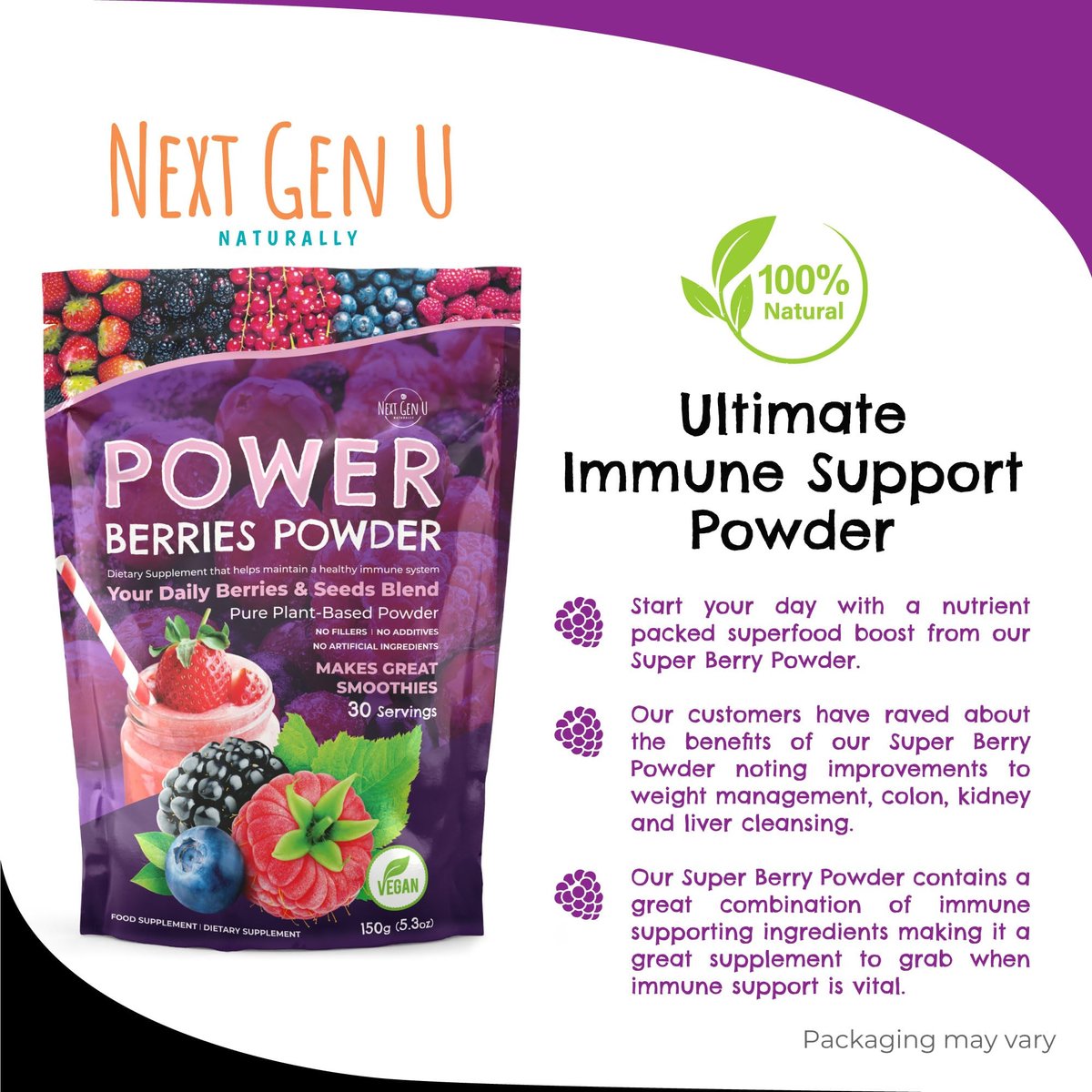 Super Berry Pulver – 150g – Immununterstützung – Nahrungsergänzungsmittel – Superfood-Beeren – Smoothie-Mix für Shakes – Gesundheits-Boost für Entsaftungsgetränke oder jedes Getränk – von NextGenU