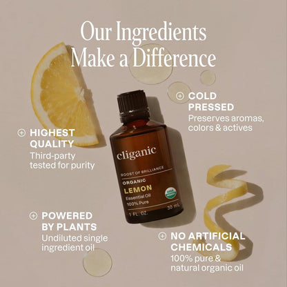 Cliganic USDA Bio Zitronenöl - 100% Rein & Natürlich, Unverdünnt, für Aromatherapie & Haushaltsreinigung, Non-GVO Bestätigt