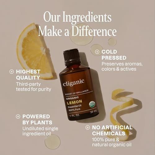 Cliganic USDA Bio Zitronenöl - 100% Rein & Natürlich, Unverdünnt, für Aromatherapie & Haushaltsreinigung, Non-GVO Bestätigt