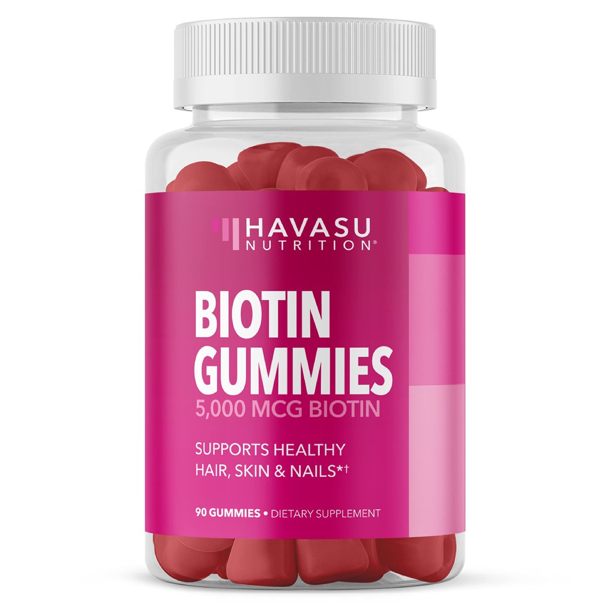 5000mcg Biotin Gummibärchen für Haare, Haut und Nägel - Veganes Nahrungsergänzungsmittel für Frauen und Männer - GLP-1 Ernährungsunterstützung für üppiges Haar und strahlende Haut - Vitamin B7 - Erdbeergeschmack, 90 Stück
