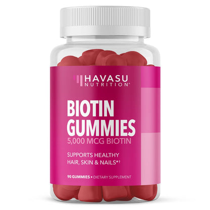 5000mcg Biotin Gummibärchen für Haare, Haut und Nägel - Veganes Nahrungsergänzungsmittel für Frauen und Männer - GLP-1 Ernährungsunterstützung für üppiges Haar und strahlende Haut - Vitamin B7 - Erdbeergeschmack, 90 Stück