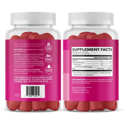 5000mcg Biotin Gummibärchen für Haare, Haut und Nägel - Veganes Nahrungsergänzungsmittel für Frauen und Männer - GLP-1 Ernährungsunterstützung für üppiges Haar und strahlende Haut - Vitamin B7 - Erdbeergeschmack, 90 Stück