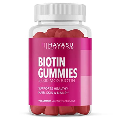 5000mcg Biotin Gummibärchen für Haare, Haut und Nägel - Veganes Nahrungsergänzungsmittel für Frauen und Männer - GLP-1 Ernährungsunterstützung für üppiges Haar und strahlende Haut - Vitamin B7 - Erdbeergeschmack, 90 Stück
