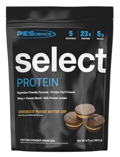 PEScience Select Protein Pulver – Molken- und Kasein-Mischung, fettarmes Proteinpulver für Frauen und Männer, kalorienarm, kohlenhydratarm, keto-freundlich, glutenfrei, Schokoladen-Erdnussbutter-Cup – 5 Portionen