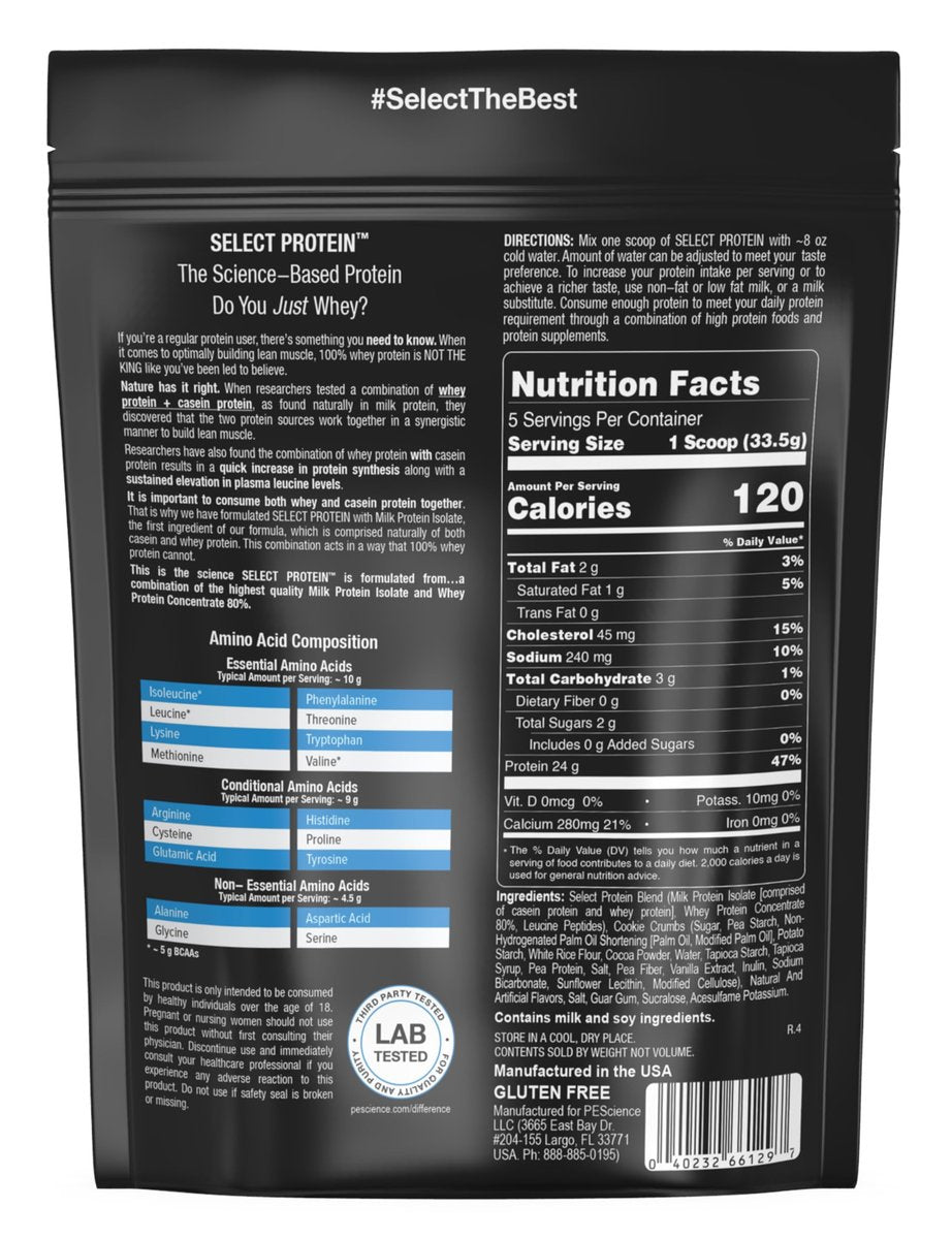 PEScience Select Protein Pulver – Molke- und Kasein-Mischung, fettarmes Proteinpulver für Frauen und Männer, kalorienarm, kohlenhydratarm, keto-freundlich, glutenfrei, Cookies and Cream – 5 Portionen
