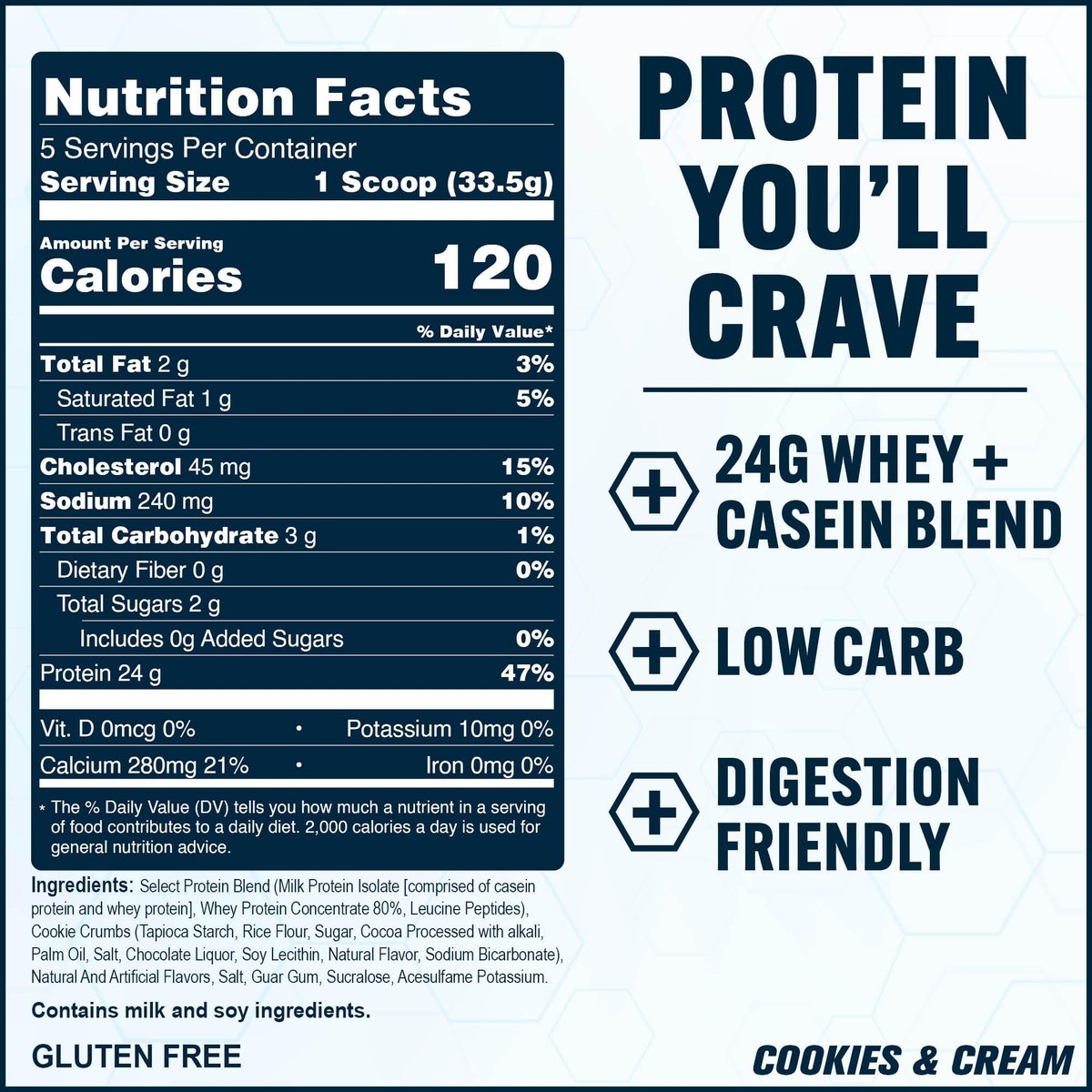 PEScience Select Protein Pulver – Molke- und Kasein-Mischung, fettarmes Proteinpulver für Frauen und Männer, kalorienarm, kohlenhydratarm, keto-freundlich, glutenfrei, Cookies and Cream – 5 Portionen