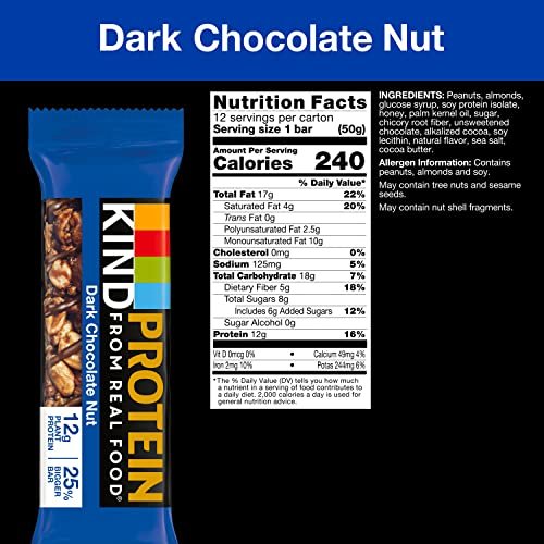 KIND Protein Riegel, Dunkle Schokolade Nuss, Glutenfrei, Gesunder Snack, 12g Protein, 12er Pack