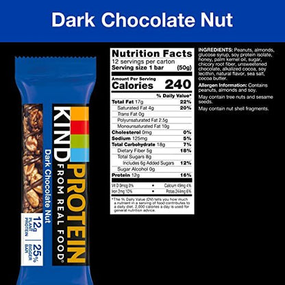 KIND Protein Riegel, Dunkle Schokolade Nuss, Glutenfrei, Gesunder Snack, 12g Protein, 12er Pack