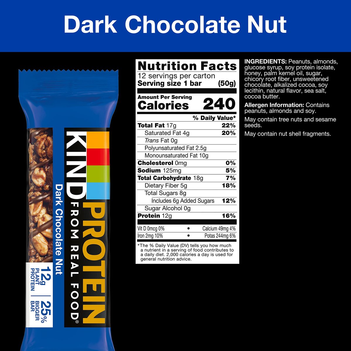 KIND Protein Riegel, Dunkle Schokolade Nuss, Glutenfrei, Gesunder Snack, 12g Protein, 12er Pack