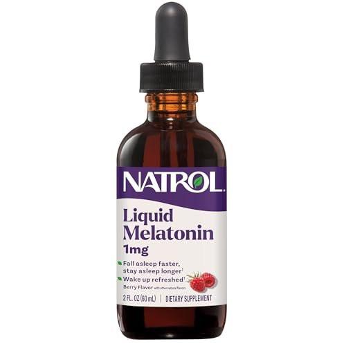 Natrol Flüssiges Melatonin 1 mg – Einschlafhilfe für Erwachsene, Berry-Geschmack, 2 Fl Oz (15 Portionen)