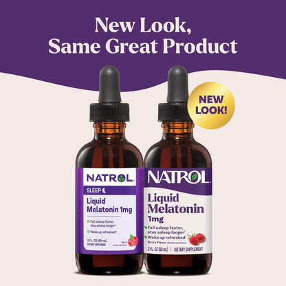 Natrol Flüssiges Melatonin 1 mg – Einschlafhilfe für Erwachsene, Berry-Geschmack, 2 Fl Oz (15 Portionen)