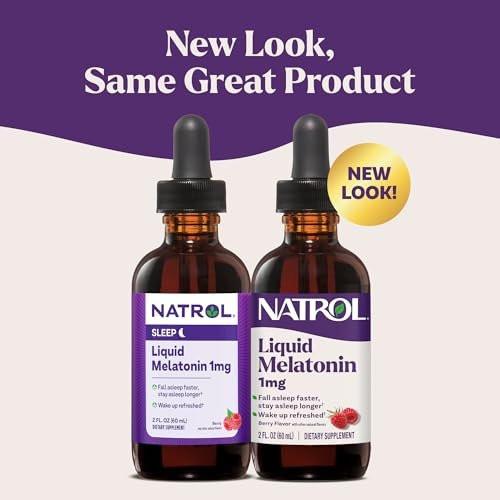 Natrol Flüssiges Melatonin 1 mg – Einschlafhilfe für Erwachsene, Berry-Geschmack, 2 Fl Oz (15 Portionen)