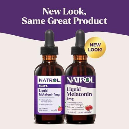 Natrol Flüssiges Melatonin 1 mg – Einschlafhilfe für Erwachsene, Berry-Geschmack, 2 Fl Oz (15 Portionen)