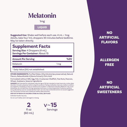 Natrol Flüssiges Melatonin 1 mg – Einschlafhilfe für Erwachsene, Berry-Geschmack, 2 Fl Oz (15 Portionen)