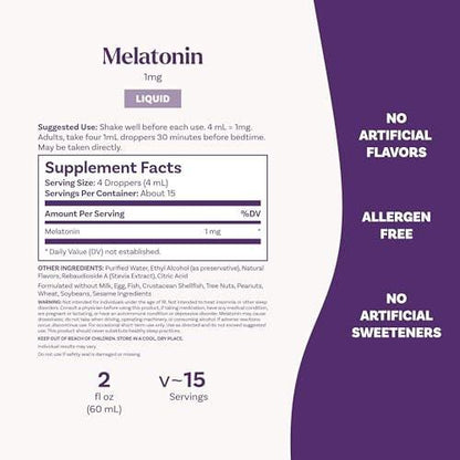 Natrol Flüssiges Melatonin 1 mg – Einschlafhilfe für Erwachsene, Berry-Geschmack, 2 Fl Oz (15 Portionen)
