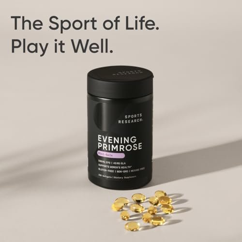 Sports Research Nachtkerzenöl (500 mg) kaltgepresst – ohne Füllstoffe oder künstliche Inhaltsstoffe, Non-GMO getestet – gluten- & sojafrei (240 flüssige Softgel-Kapseln)