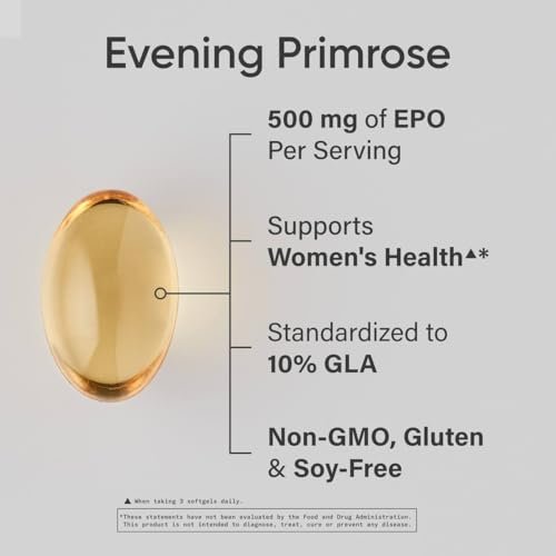 Sports Research Nachtkerzenöl (500 mg) kaltgepresst – ohne Füllstoffe oder künstliche Inhaltsstoffe, Non-GMO getestet – gluten- & sojafrei (240 flüssige Softgel-Kapseln)