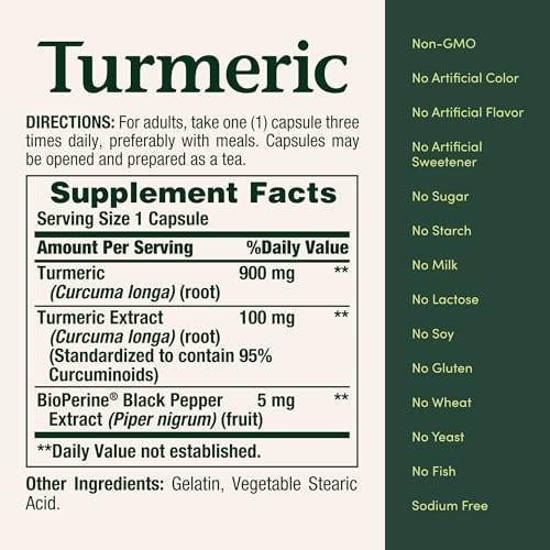 Nature's Bounty Kurkuma mit schwarzem Pfeffer Extrakt – 1000 mg, 60 Kapseln – Unterstützt die antioxidative Gesundheit