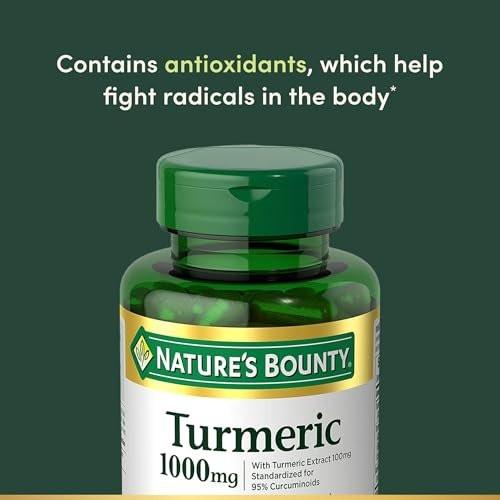 Nature's Bounty Kurkuma mit schwarzem Pfeffer Extrakt – 1000 mg, 60 Kapseln – Unterstützt die antioxidative Gesundheit