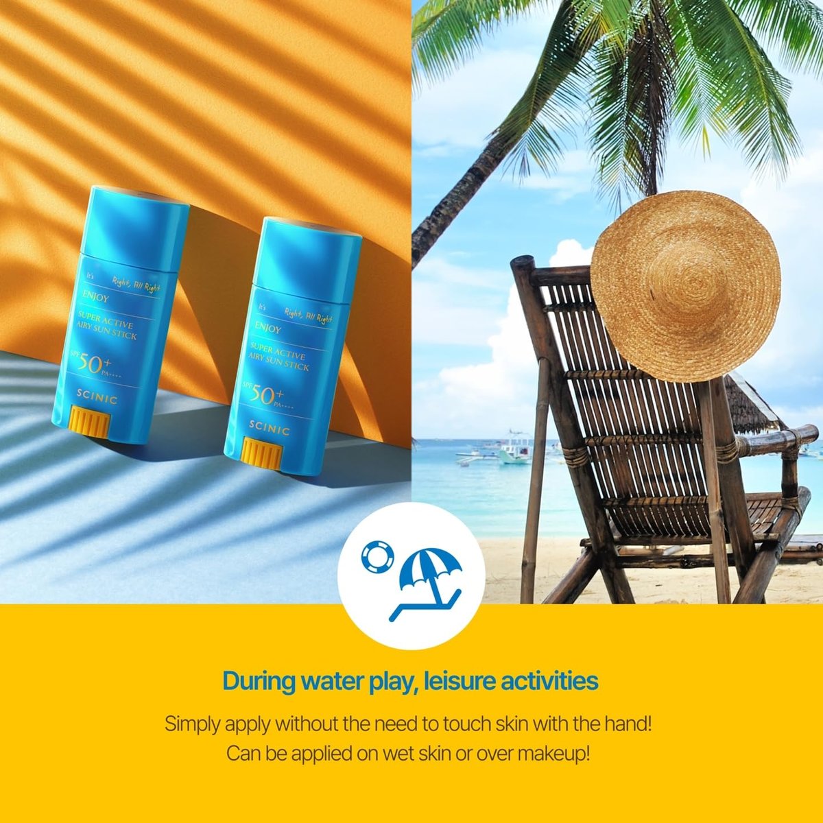 SCINIC Enjoy Super Active Airy Sun Stick SPF50+ PA++++ 0,53 oz (15 g) – Leichter Sonnenschutz für unterwegs | Koreanische Hautpflege