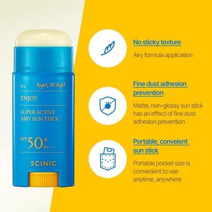 SCINIC Enjoy Super Active Airy Sun Stick SPF50+ PA++++ 0,53 oz (15 g) – Leichter Sonnenschutz für unterwegs | Koreanische Hautpflege