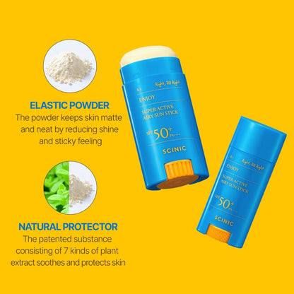 SCINIC Enjoy Super Active Airy Sun Stick SPF50+ PA++++ 0,53 oz (15 g) – Leichter Sonnenschutz für unterwegs | Koreanische Hautpflege