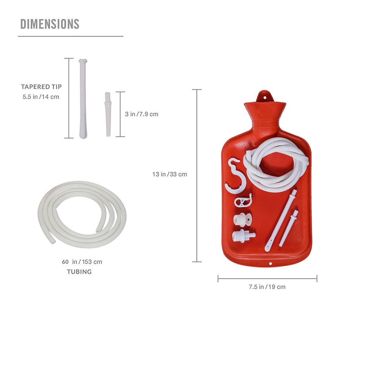 Gummi-Dusche / Einlaufbeutel, Heißwasserflaschen-Kombinationssystem für Männer und Frauen, wiederverwendbares Kolonik-Set für Kaffee- und Wasser-Manualdruck-Einlauf (Rot, 7-teilig)